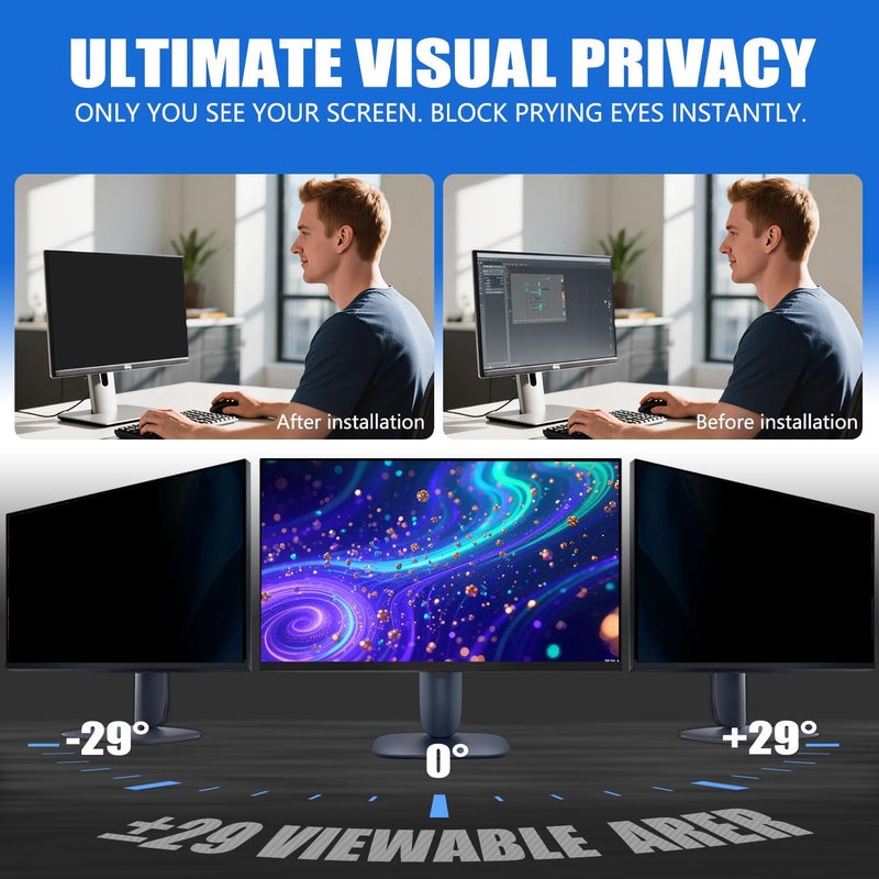 Twugs [2 Pack Magnetic Computer Privacy Screen for 23.8 Inch Monitor, Anti-Glare Blue Light Privacy Filter Shield, Easy Installation, 16:9 Aspect Ratio - Image 3